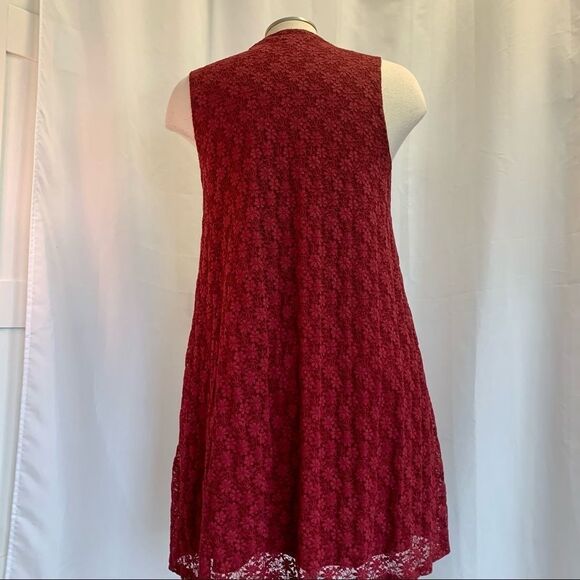 MAROON burgundy sleeveless lace dress size large - Picture 5 of 9